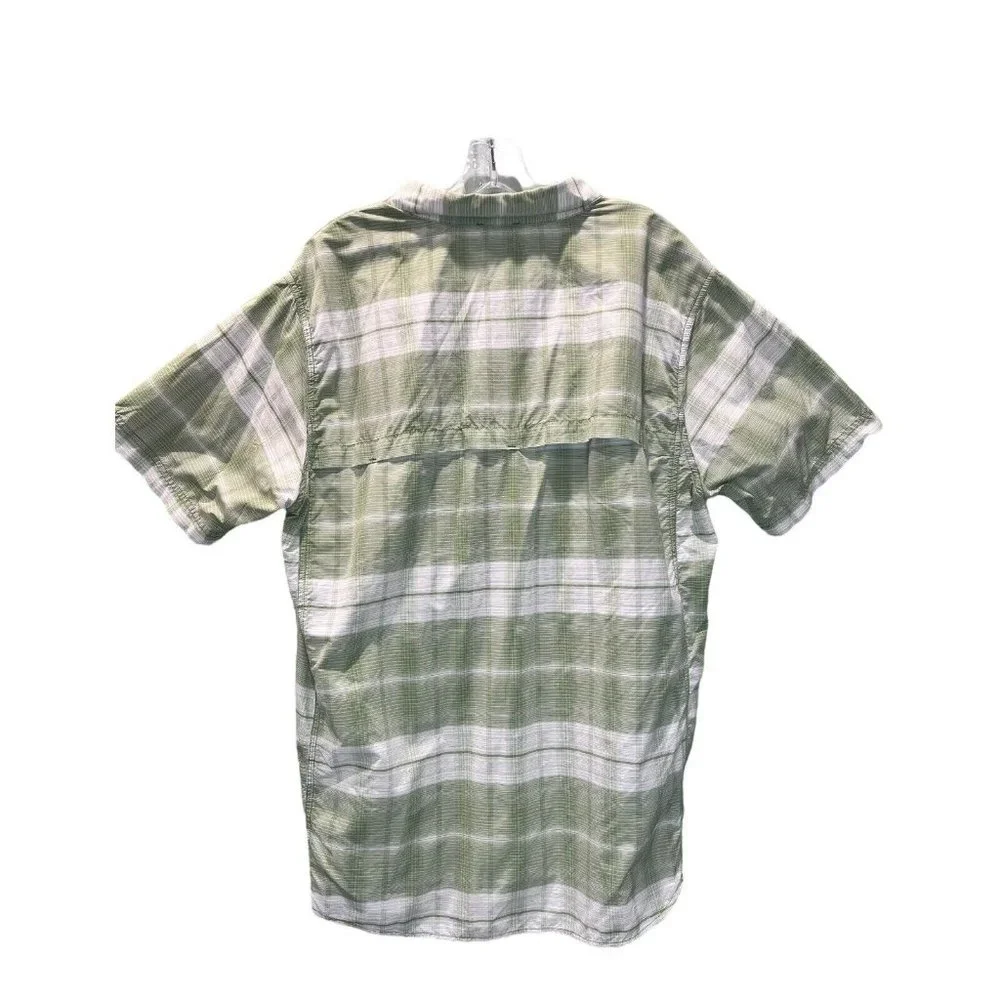 The North Face Men's L Short Sleeve‎ Shirt Green White Plaid Vented Hiking Nylon